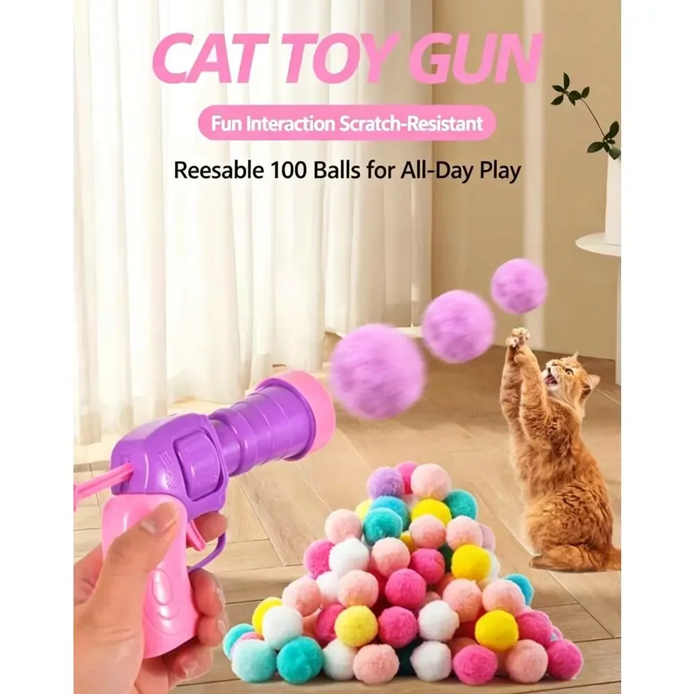 Interactive Cat Ball Launcher Gun | Cat Plush Ball Shooter Toy